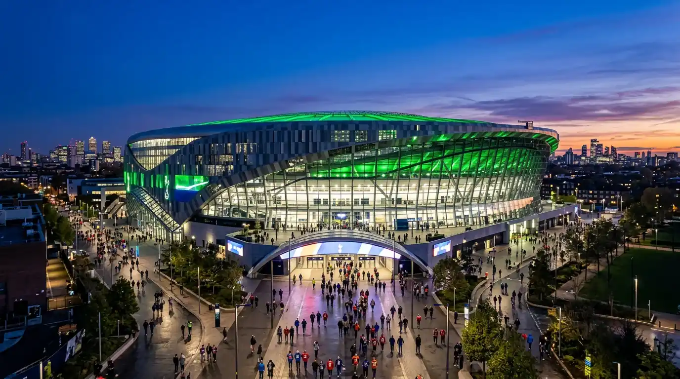 NFL London game at Tottenham Hotspur Stadium with packed crowds watching American football