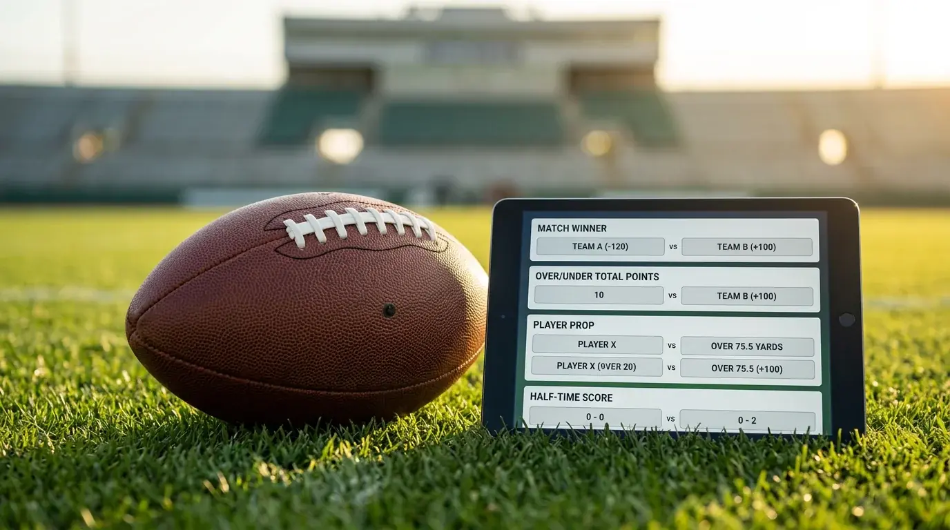 NFL bet builder interface combining match result, player props and totals into a single game multiple
